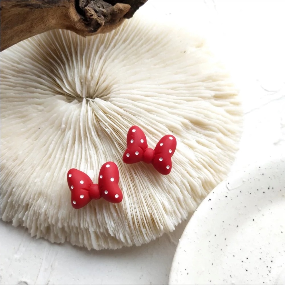MINNIE  RED BOW STUD Earrings With Free Gift Box